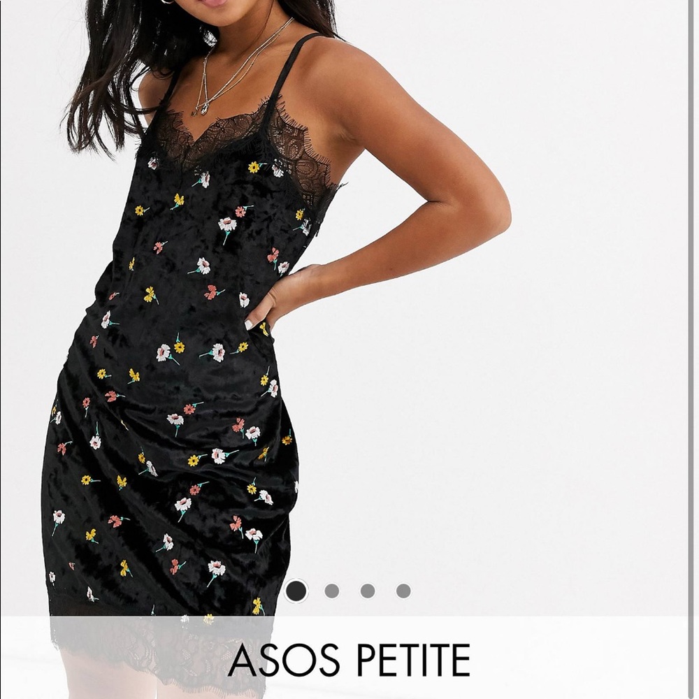 ASOS Petite Velvet Slip Dress with Floral Pattern and Lace Hem